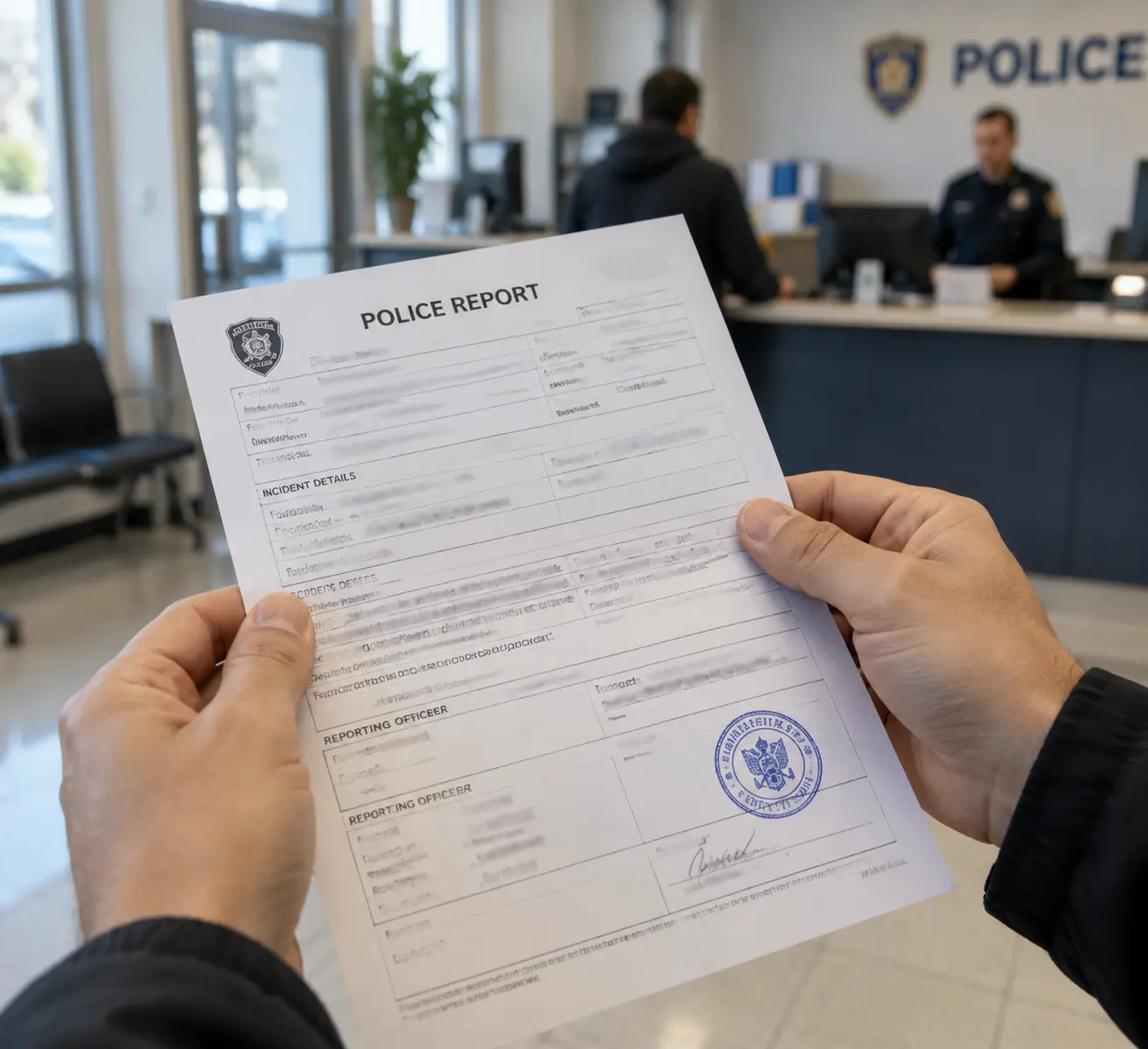 Турист держит в руках бумажный бланк полицейского протокола о краже сумки, полученный в участке Барселоны в первый день поездки.