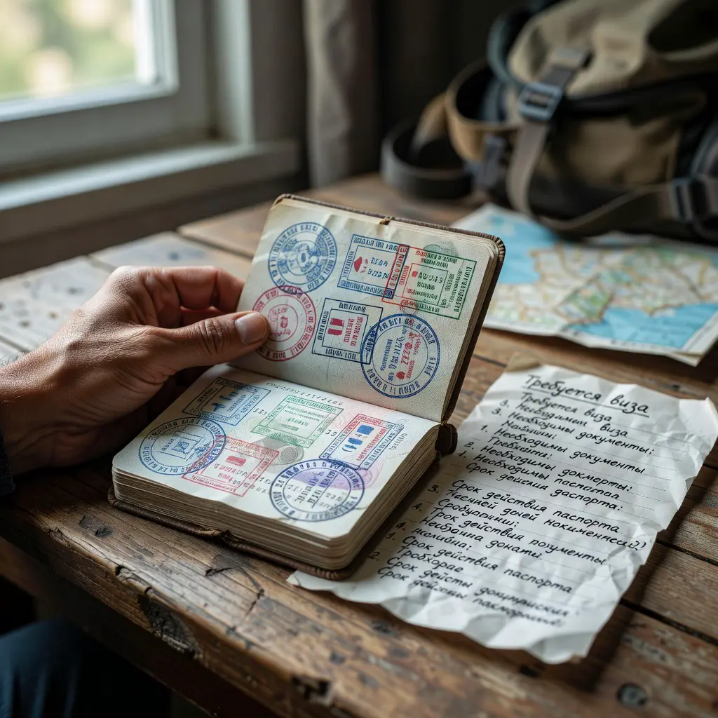 Турист держит загранпаспорт и сверяет срок действия документа с визовыми требованиями перед покупкой авиабилета в другую страну.